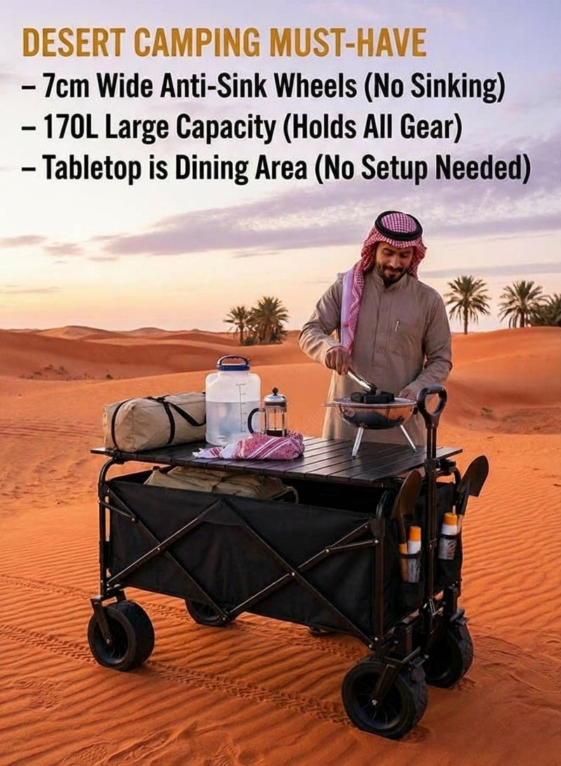 بيوينتي عربة كامبنج قابلة للطي، وعربة حديقة وعربات تسوق مع قماش قابل للإزالة ومجموعة سطح طاولة قابل للطي - سعة 460 رطلاً مع عجلات 8 بوصات للتخييم في الصحراء السعودية، ونزهات رمضان، والاستخدام في الحديقة على مدار السنة، وجولات التسوق (تتضمن طاولة سوداء قابلة للطي) - Image 4